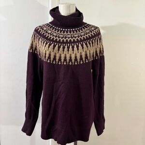 Tommy Hilfiger Women's M Turtleneck Pullover Sweater Fair Isle Purple Burgundy
